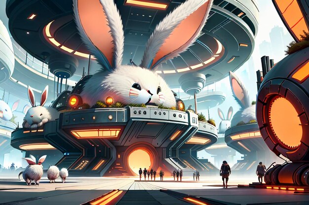 写真 ウサギのsf都市基地将来の技術開発コンセプトスタイルの壁紙の背景