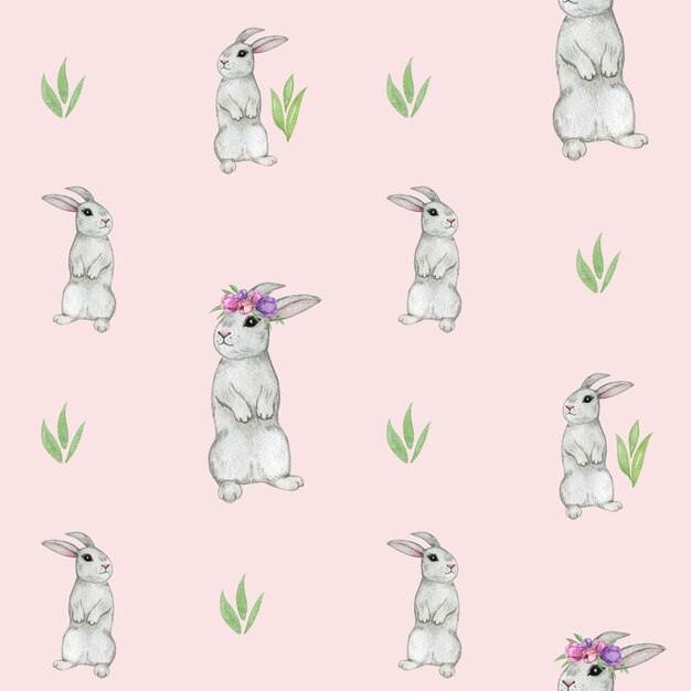 Rabbit seamless pattern, watercolor bunny