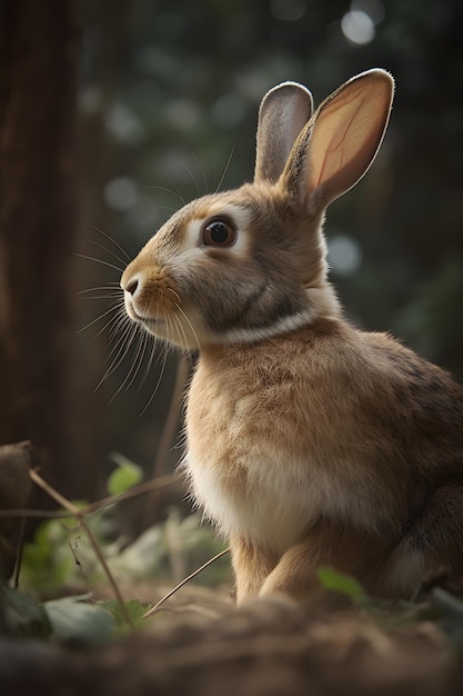 A rabbit sits in a forest with the word rabbit on the front