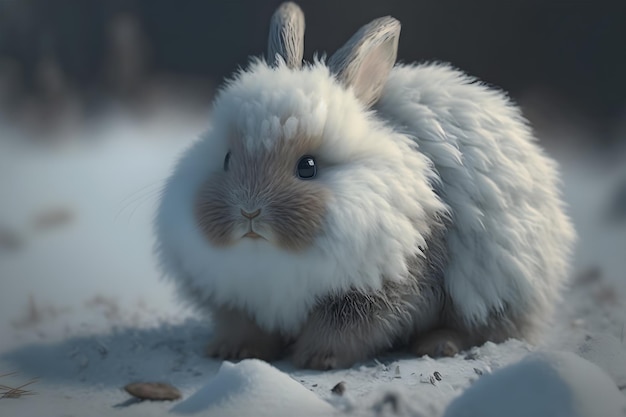 A rabbit sits in the snow