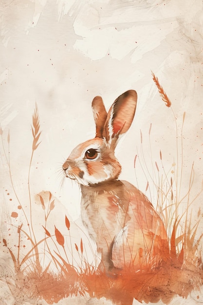 Rabbit sitting in grass painting