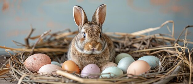 Rabbit Sitting in Nest With Eggs
