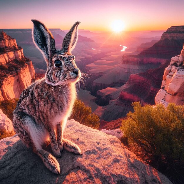 Photo a rabbit sitting on a rock