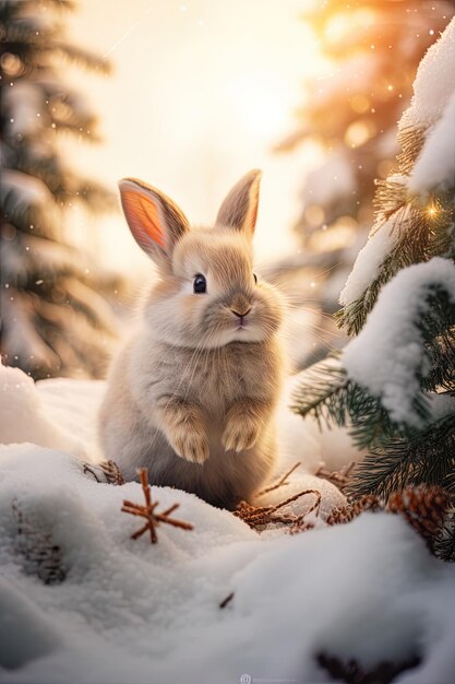 頭の上に星をつけた雪のウサギ