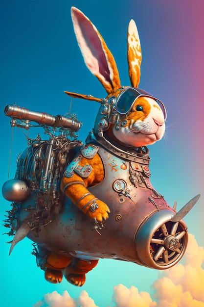 A rabbit in a space suit with a rocket on it