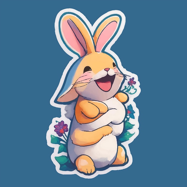 Rabbit sticker vector template Hare animal character for t shirt design scrapbook card poster