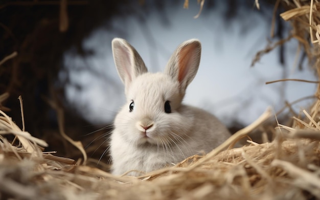 Rabbit in Straw Nest Generative AI