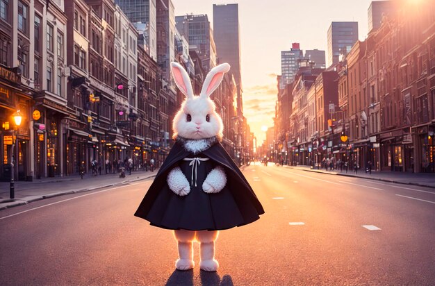 Rabbit superhero White bunny in fantastic costume Generative AI