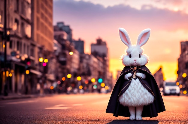 Rabbit superhero White bunny in fantastic costume Generative AI