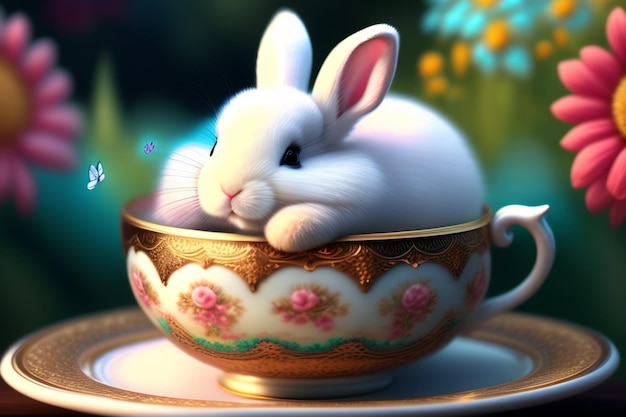 Кролик в чашке чая