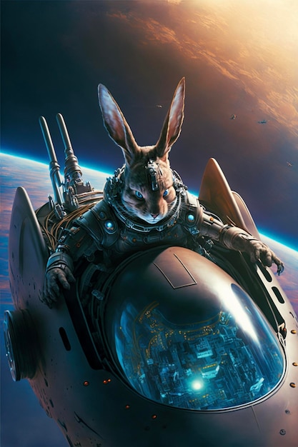 宇宙船に座っているウサギの生成AI