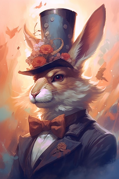 Rabbit in a top hat and top hat