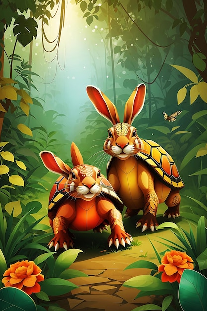 rabbit and turtule race in the jungle