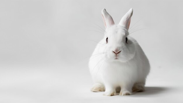 Photo rabbit watching the camera in front of a white background remastered