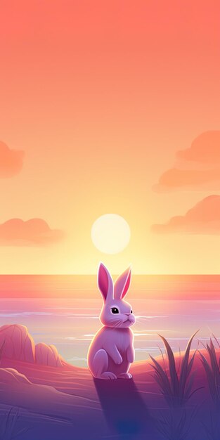 a rabbit in the water with the sun behind it