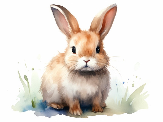 Rabbit Watercolor hand drawn illustration isolated on white background Generative AI