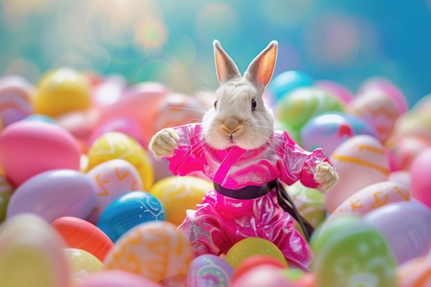 ウサギはピンクのニンジャスーツを着る イースターエッグ イースターテーマ