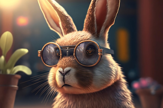 A rabbit wearing glasses and a pair of glasses