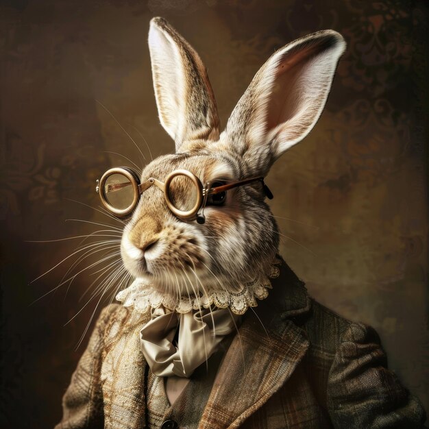 Photo a rabbit wearing glasses and a suit