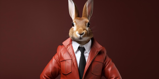 Photo a rabbit wearing a red jacket and a jacket