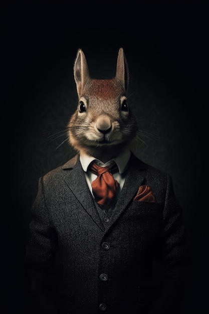 A rabbit wearing a suit and a red tie