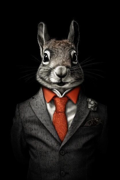 スーツと赤いネクタイを着たウサギ