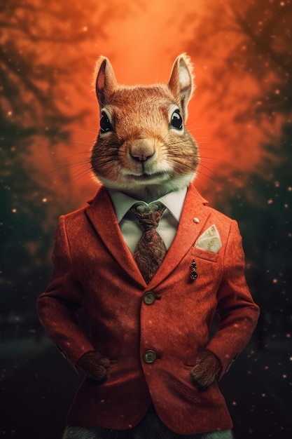 A rabbit wearing a suit and a red tie