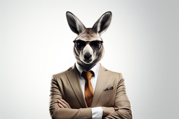 Rabbit wearing a suit and tie as a businessman on white background