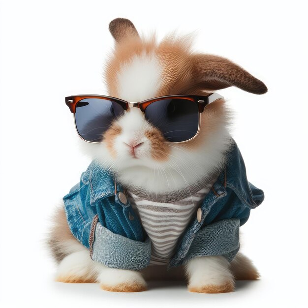 a rabbit wearing sunglasses and a jacket with sunglasses on it