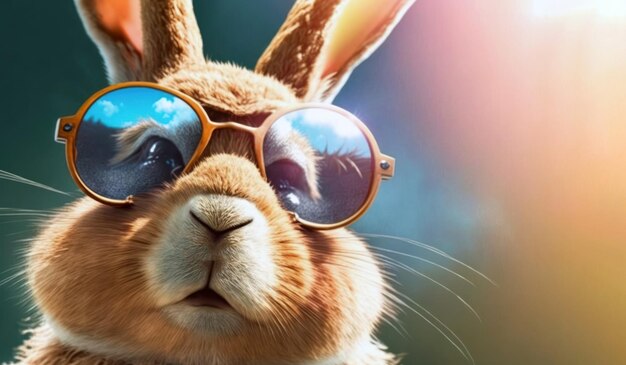 Rabbit wearing sunglasses and a shirt that says'rabbit '