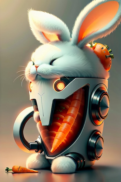 The rabbit who is placed in the cup loves carrots creative mini rabbit design wallpaper background