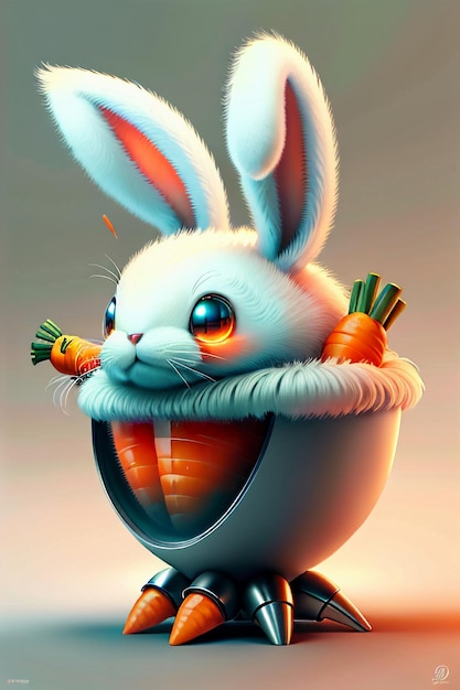 The rabbit who is placed in the cup loves carrots creative mini rabbit design wallpaper background