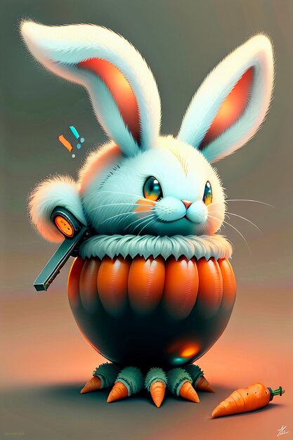 The rabbit who is placed in the cup loves carrots creative mini rabbit design wallpaper background