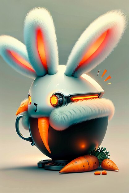 The rabbit who is placed in the cup loves carrots creative mini rabbit design wallpaper background