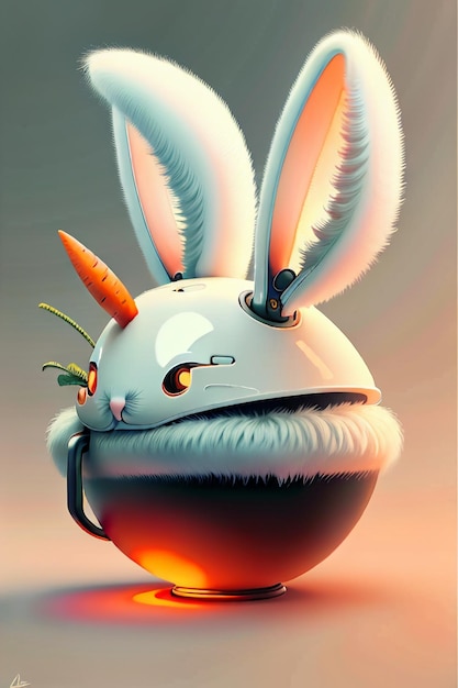 The rabbit who is placed in the cup loves carrots creative mini rabbit design wallpaper background