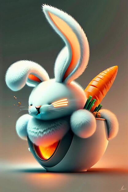 The rabbit who is placed in the cup loves carrots creative mini rabbit design wallpaper background