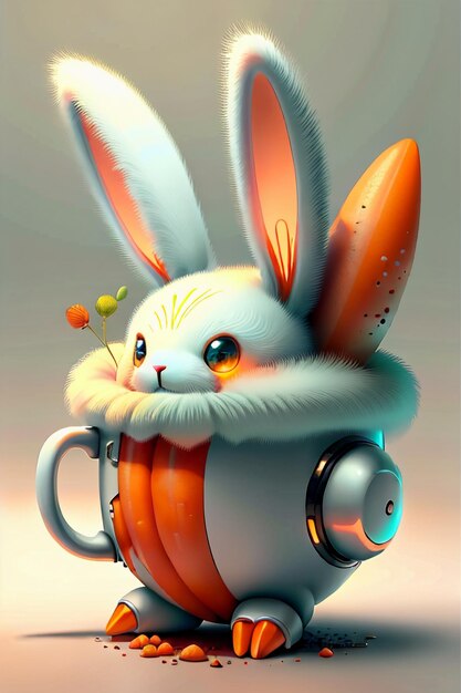 The rabbit who is placed in the cup loves carrots creative mini rabbit design wallpaper background