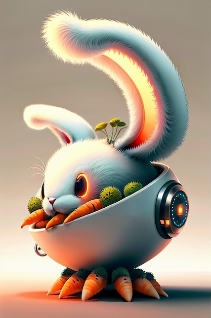 컵에 넣은 토끼는 당근 크리 에이 티브 미니 토끼 디자인 바탕 화면 배경을 사랑합니다