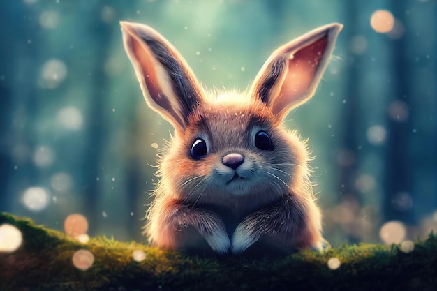 Rabbit in the winter forest christmas background