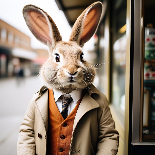 写真 ウサギの後ろの列車の後ろにウサギとウサギ