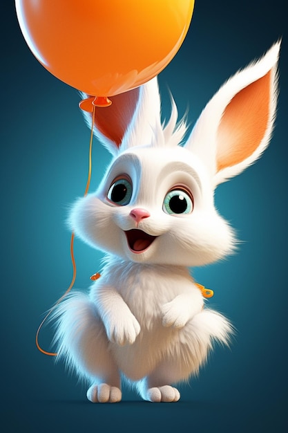 A rabbit with a balloon that says'happy easter'on it