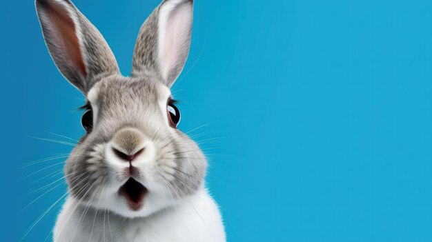 A rabbit with a blue background