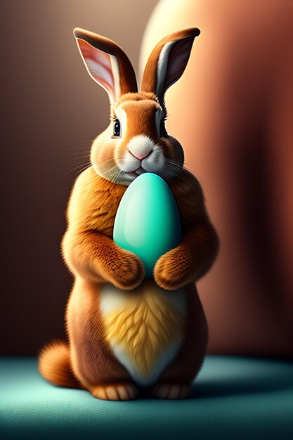 A rabbit with a blue egg in its mouth