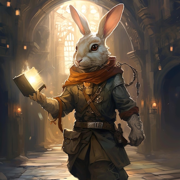 A rabbit with a book in his hand