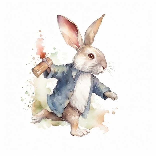 A rabbit with a cigar in his hand