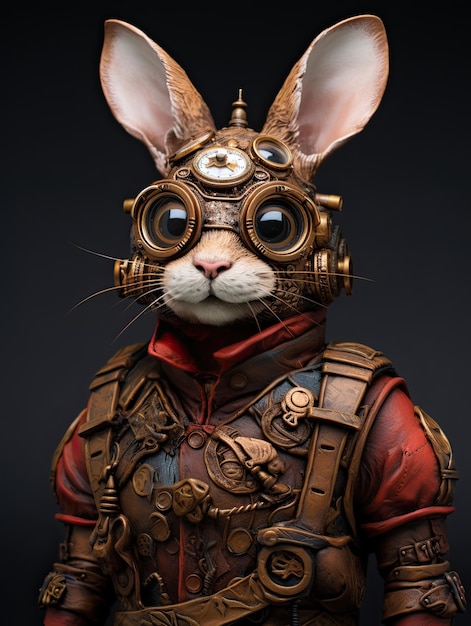 Foto un coniglio con un costume che dice coniglio su di esso