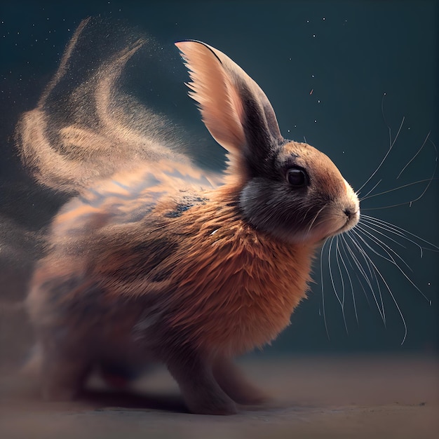 Rabbit with dust on a dark background Easter concept Copy space