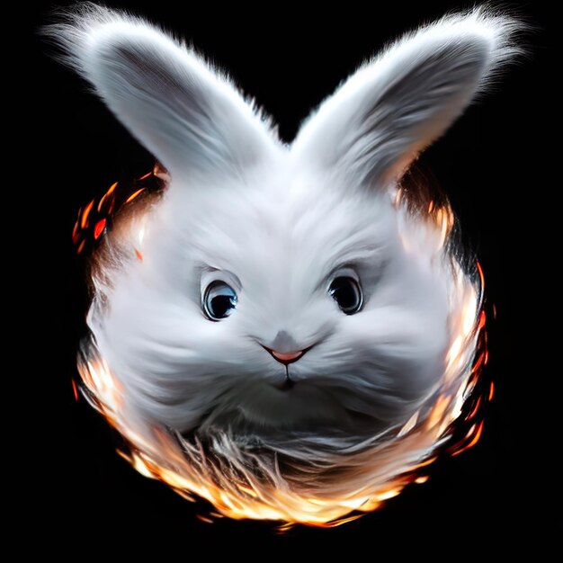 A rabbit with a fire on his face