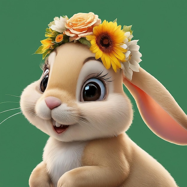 a rabbit with a flower on its head is shown