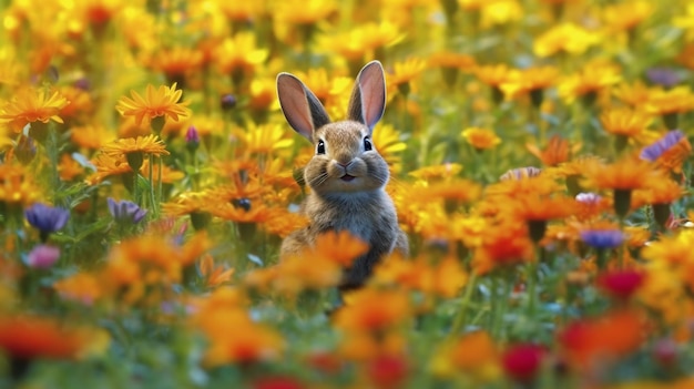 Rabbit with flowers